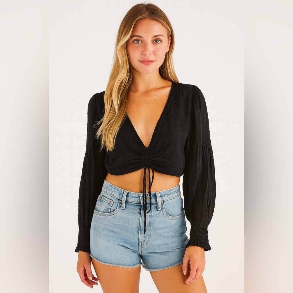 Blue Life Black Long Sleeve Crop Top Small